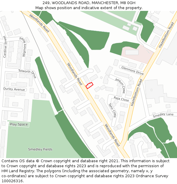 249, WOODLANDS ROAD, MANCHESTER, M8 0GH: Location map and indicative extent of plot