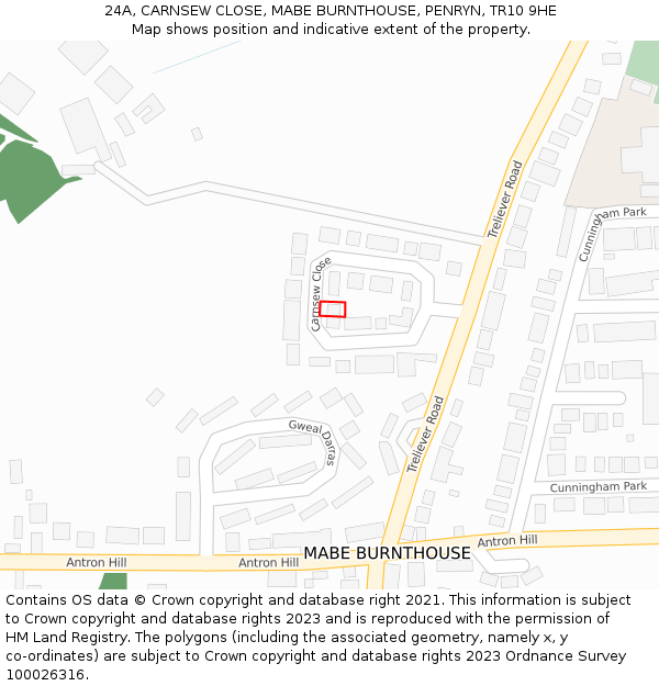 24A, CARNSEW CLOSE, MABE BURNTHOUSE, PENRYN, TR10 9HE: Location map and indicative extent of plot
