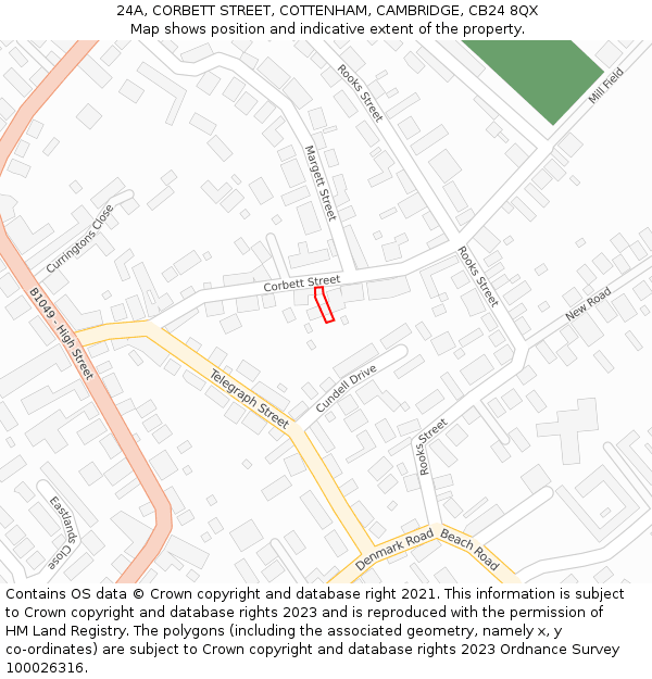 24A, CORBETT STREET, COTTENHAM, CAMBRIDGE, CB24 8QX: Location map and indicative extent of plot