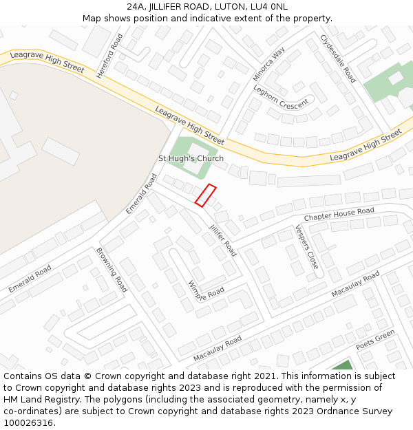 24A, JILLIFER ROAD, LUTON, LU4 0NL: Location map and indicative extent of plot