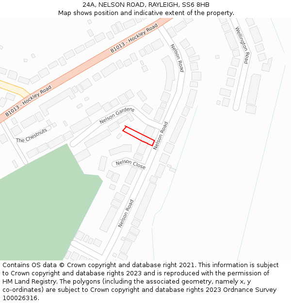 24A, NELSON ROAD, RAYLEIGH, SS6 8HB: Location map and indicative extent of plot
