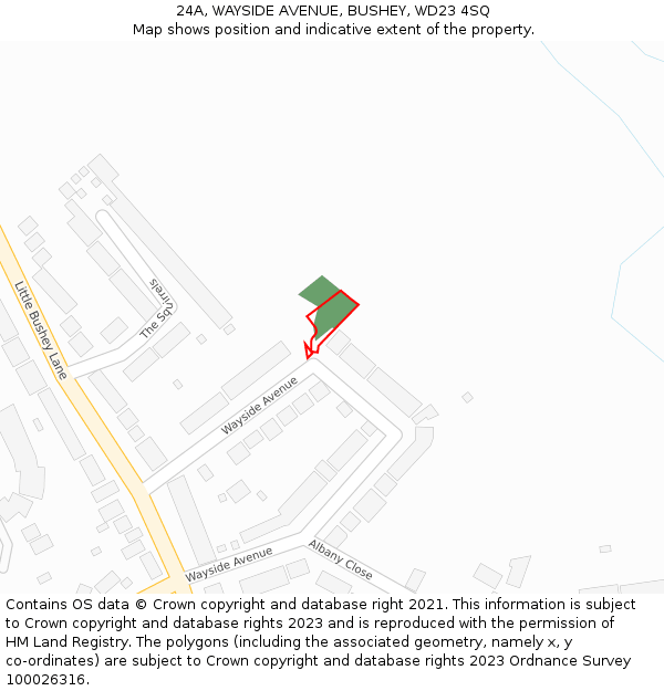 24A, WAYSIDE AVENUE, BUSHEY, WD23 4SQ: Location map and indicative extent of plot