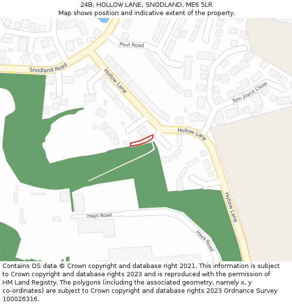 24B, HOLLOW LANE, SNODLAND, ME6 5LR: Location map and indicative extent of plot