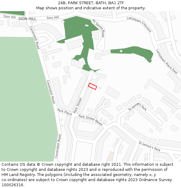 24B, PARK STREET, BATH, BA1 2TF: Location map and indicative extent of plot