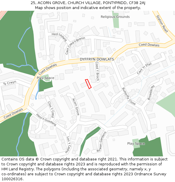 25, ACORN GROVE, CHURCH VILLAGE, PONTYPRIDD, CF38 2AJ: Location map and indicative extent of plot