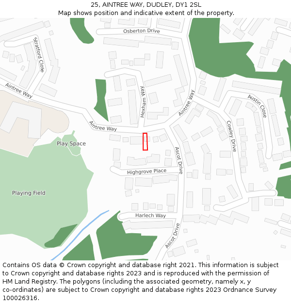 25, AINTREE WAY, DUDLEY, DY1 2SL: Location map and indicative extent of plot