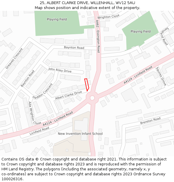 25, ALBERT CLARKE DRIVE, WILLENHALL, WV12 5AU: Location map and indicative extent of plot