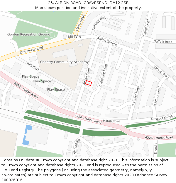 25, ALBION ROAD, GRAVESEND, DA12 2SR: Location map and indicative extent of plot