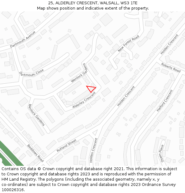 25, ALDERLEY CRESCENT, WALSALL, WS3 1TE: Location map and indicative extent of plot