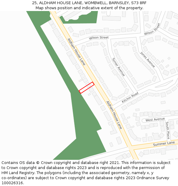 25, ALDHAM HOUSE LANE, WOMBWELL, BARNSLEY, S73 8RF: Location map and indicative extent of plot