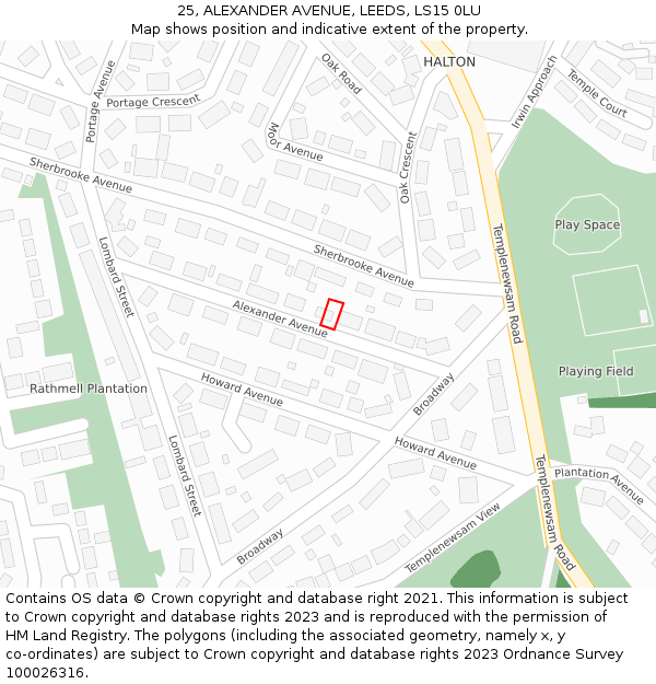 25, ALEXANDER AVENUE, LEEDS, LS15 0LU: Location map and indicative extent of plot