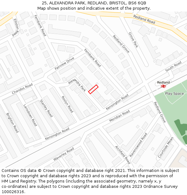 25, ALEXANDRA PARK, REDLAND, BRISTOL, BS6 6QB: Location map and indicative extent of plot