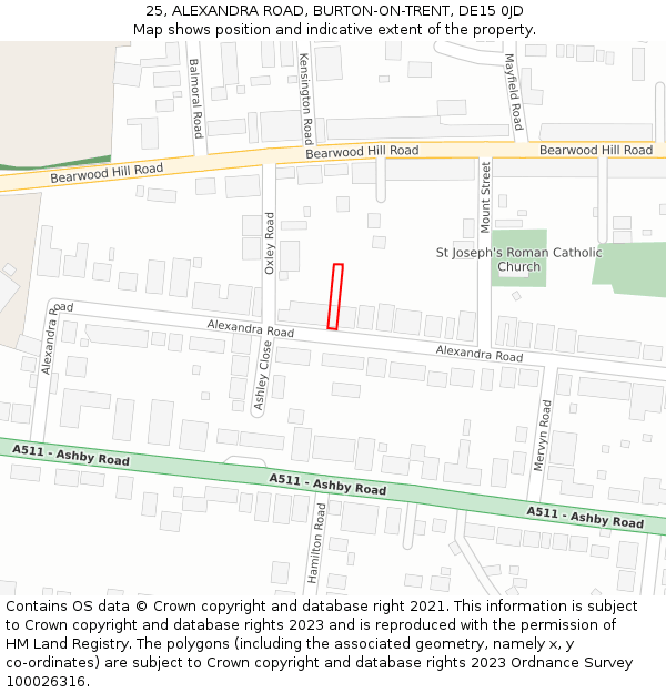25, ALEXANDRA ROAD, BURTON-ON-TRENT, DE15 0JD: Location map and indicative extent of plot
