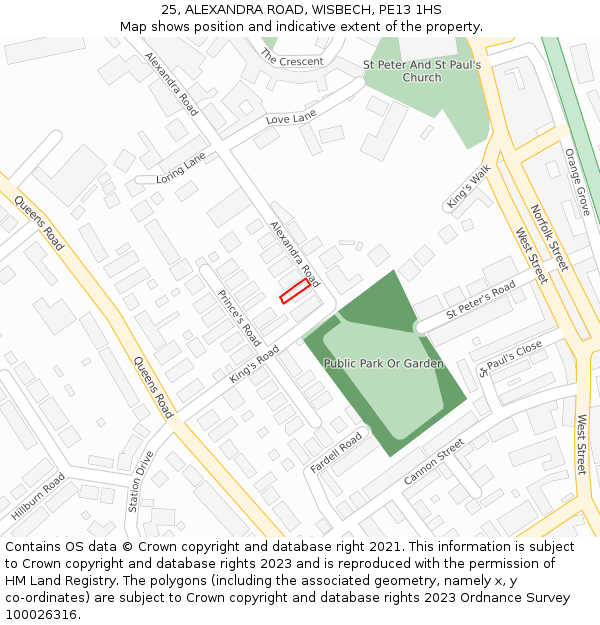 25, ALEXANDRA ROAD, WISBECH, PE13 1HS: Location map and indicative extent of plot