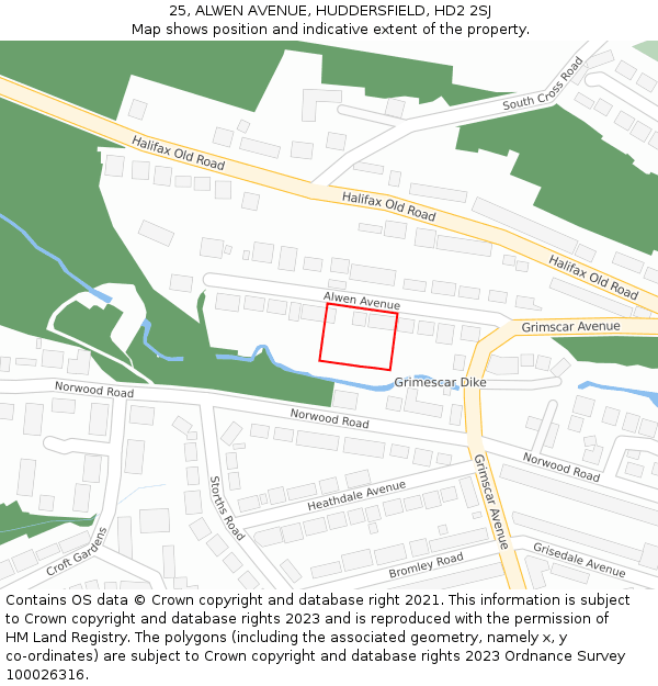 25, ALWEN AVENUE, HUDDERSFIELD, HD2 2SJ: Location map and indicative extent of plot