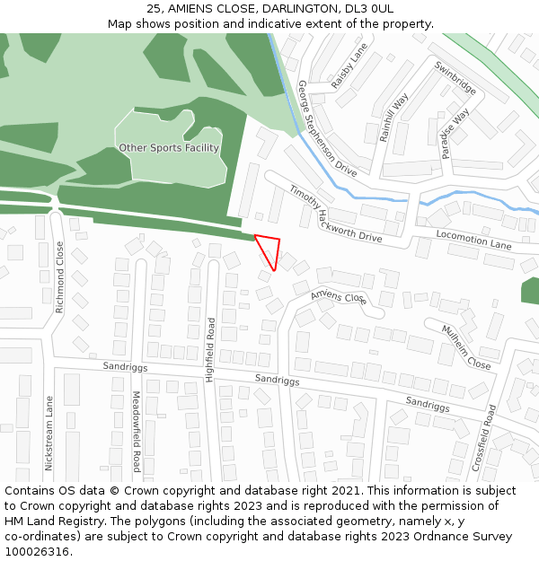 25, AMIENS CLOSE, DARLINGTON, DL3 0UL: Location map and indicative extent of plot