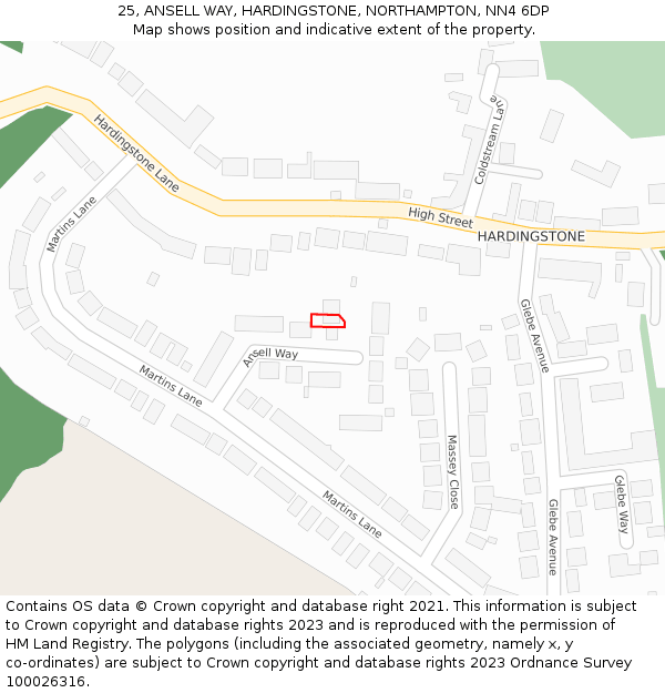 25, ANSELL WAY, HARDINGSTONE, NORTHAMPTON, NN4 6DP: Location map and indicative extent of plot