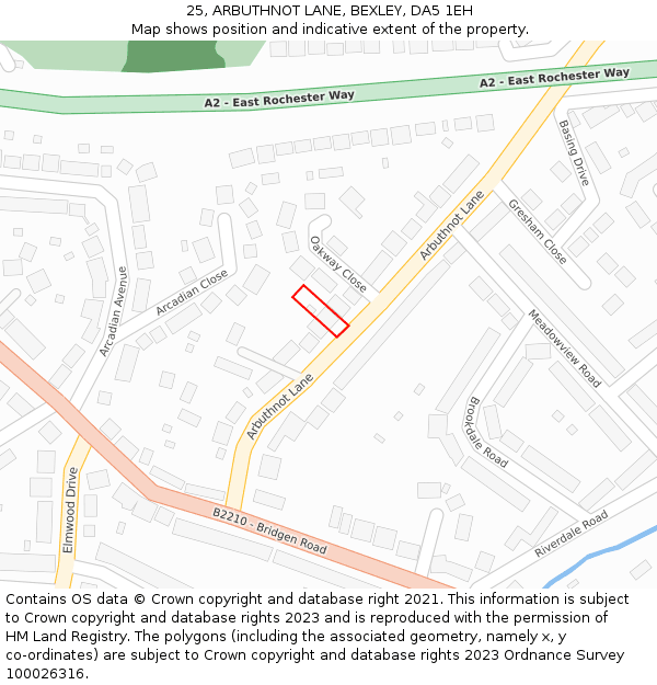 25, ARBUTHNOT LANE, BEXLEY, DA5 1EH: Location map and indicative extent of plot