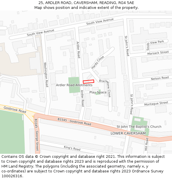 25, ARDLER ROAD, CAVERSHAM, READING, RG4 5AE: Location map and indicative extent of plot