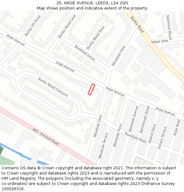 25, ARGIE AVENUE, LEEDS, LS4 2QN: Location map and indicative extent of plot
