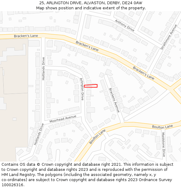 25, ARLINGTON DRIVE, ALVASTON, DERBY, DE24 0AW: Location map and indicative extent of plot