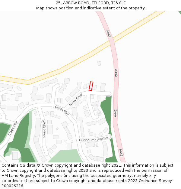 25, ARROW ROAD, TELFORD, TF5 0LF: Location map and indicative extent of plot