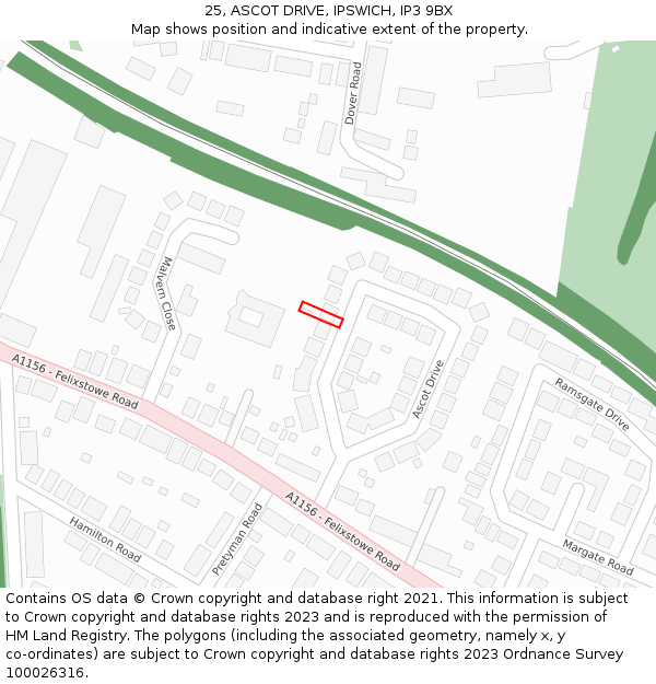 25, ASCOT DRIVE, IPSWICH, IP3 9BX: Location map and indicative extent of plot