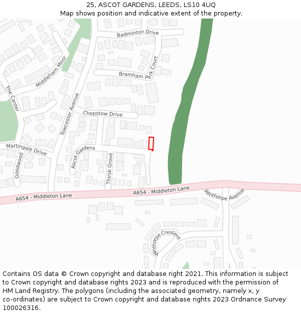 25, ASCOT GARDENS, LEEDS, LS10 4UQ: Location map and indicative extent of plot