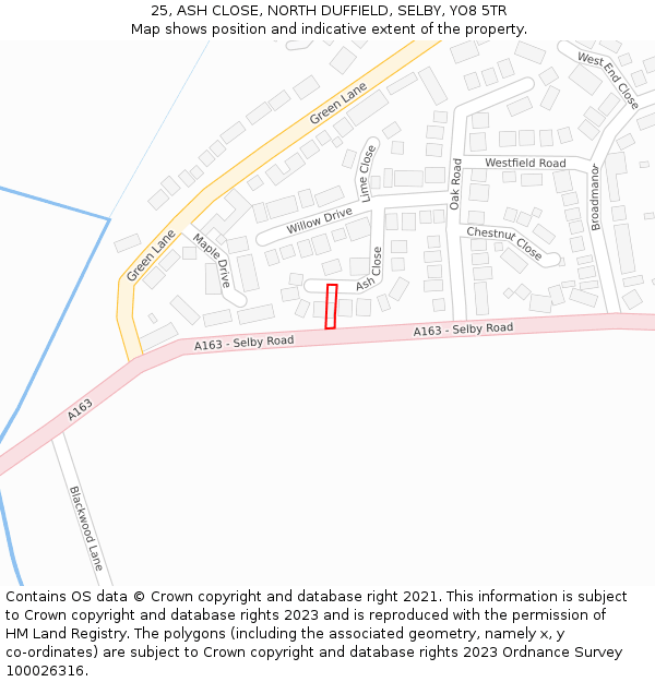 25, ASH CLOSE, NORTH DUFFIELD, SELBY, YO8 5TR: Location map and indicative extent of plot