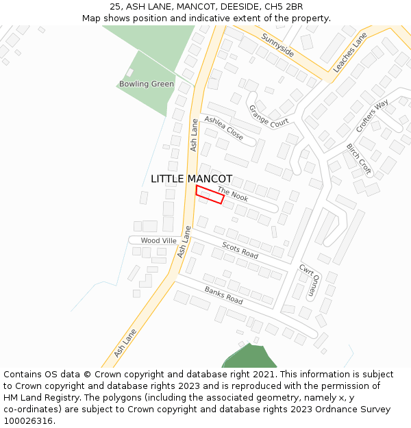 25, ASH LANE, MANCOT, DEESIDE, CH5 2BR: Location map and indicative extent of plot