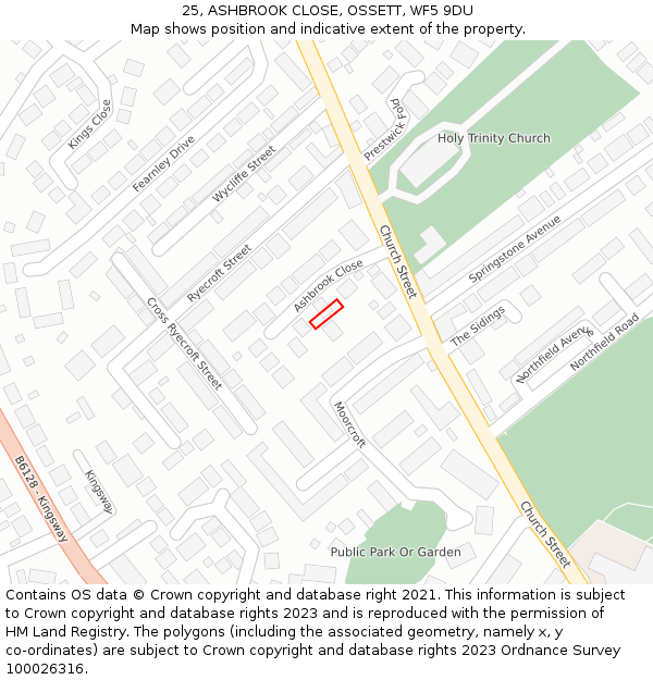 25, ASHBROOK CLOSE, OSSETT, WF5 9DU: Location map and indicative extent of plot
