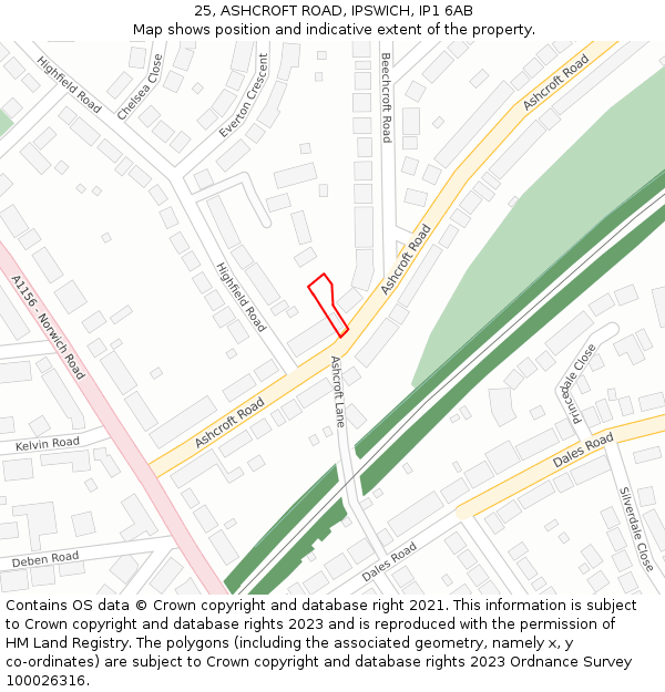 25, ASHCROFT ROAD, IPSWICH, IP1 6AB: Location map and indicative extent of plot