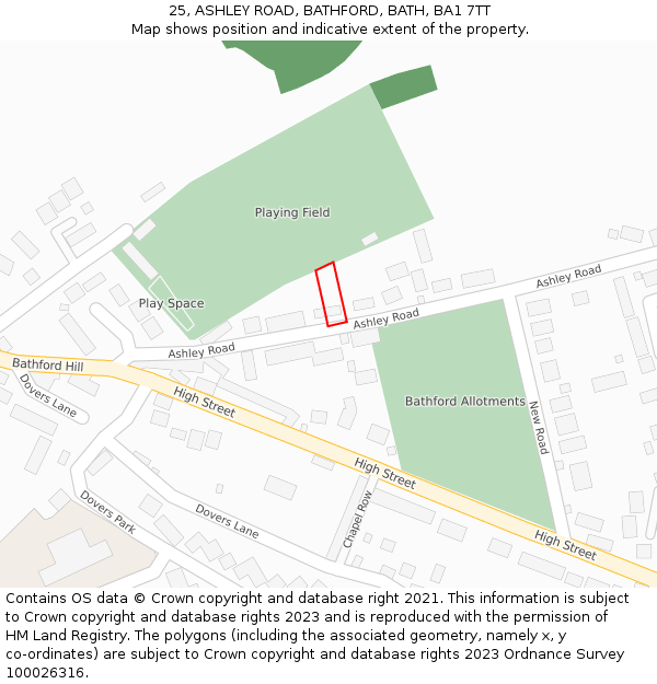 25, ASHLEY ROAD, BATHFORD, BATH, BA1 7TT: Location map and indicative extent of plot