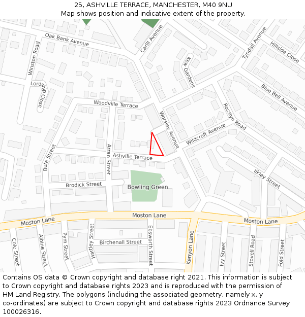 25, ASHVILLE TERRACE, MANCHESTER, M40 9NU: Location map and indicative extent of plot