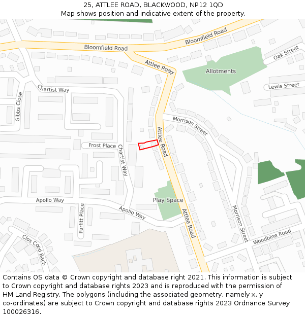 25, ATTLEE ROAD, BLACKWOOD, NP12 1QD: Location map and indicative extent of plot