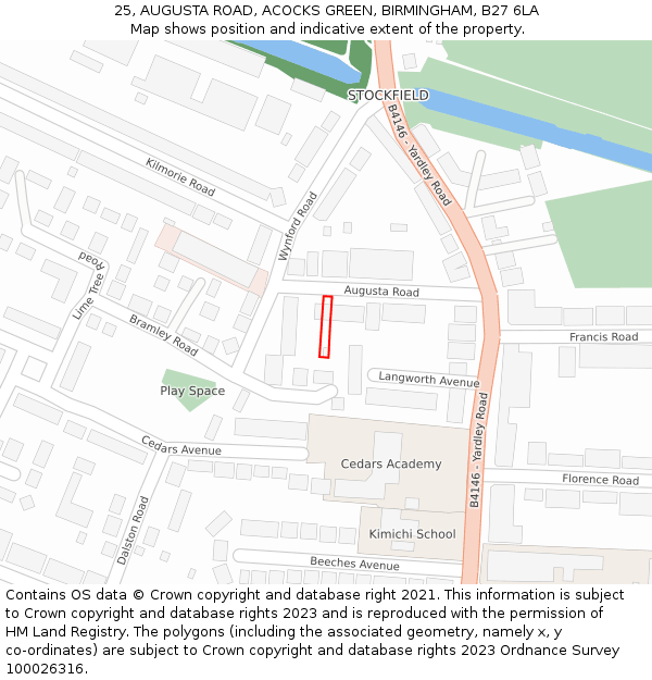 25, AUGUSTA ROAD, ACOCKS GREEN, BIRMINGHAM, B27 6LA: Location map and indicative extent of plot