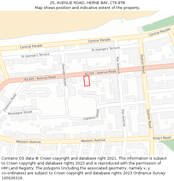 25, AVENUE ROAD, HERNE BAY, CT6 8TB: Location map and indicative extent of plot