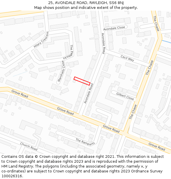 25, AVONDALE ROAD, RAYLEIGH, SS6 8NJ: Location map and indicative extent of plot