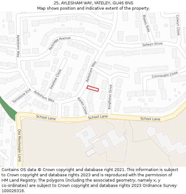 25, AYLESHAM WAY, YATELEY, GU46 6NS: Location map and indicative extent of plot