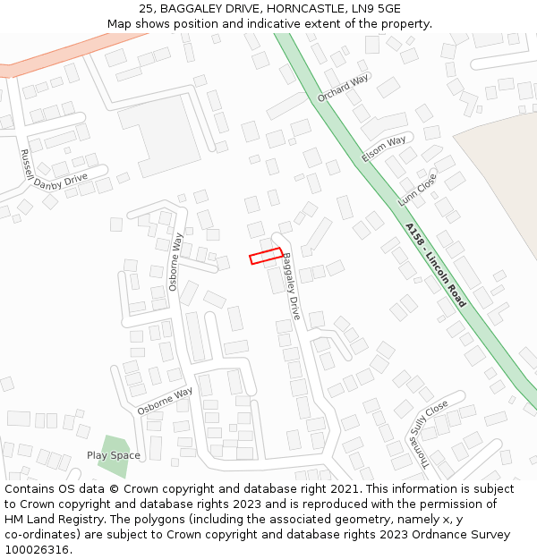 25, BAGGALEY DRIVE, HORNCASTLE, LN9 5GE: Location map and indicative extent of plot