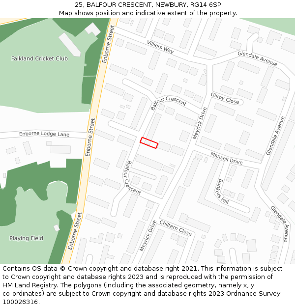 25, BALFOUR CRESCENT, NEWBURY, RG14 6SP: Location map and indicative extent of plot