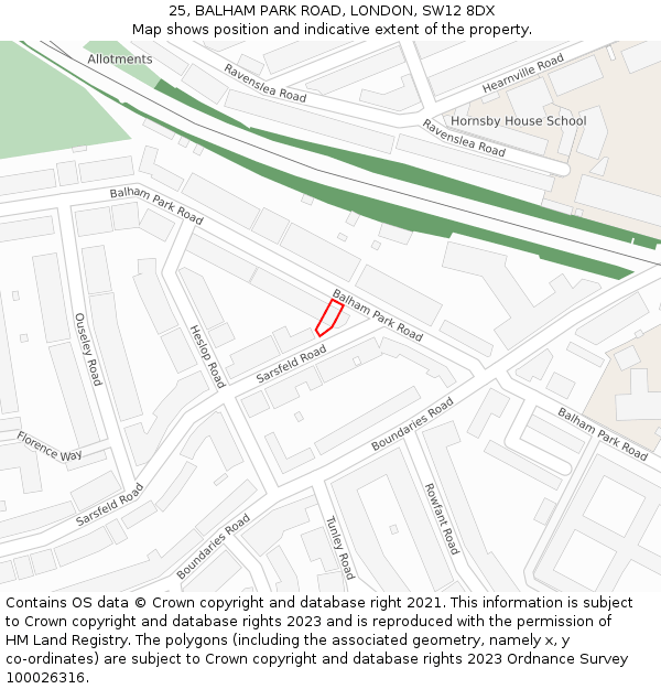 25, BALHAM PARK ROAD, LONDON, SW12 8DX: Location map and indicative extent of plot