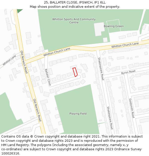 25, BALLATER CLOSE, IPSWICH, IP1 6LL: Location map and indicative extent of plot