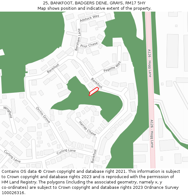 25, BANKFOOT, BADGERS DENE, GRAYS, RM17 5HY: Location map and indicative extent of plot