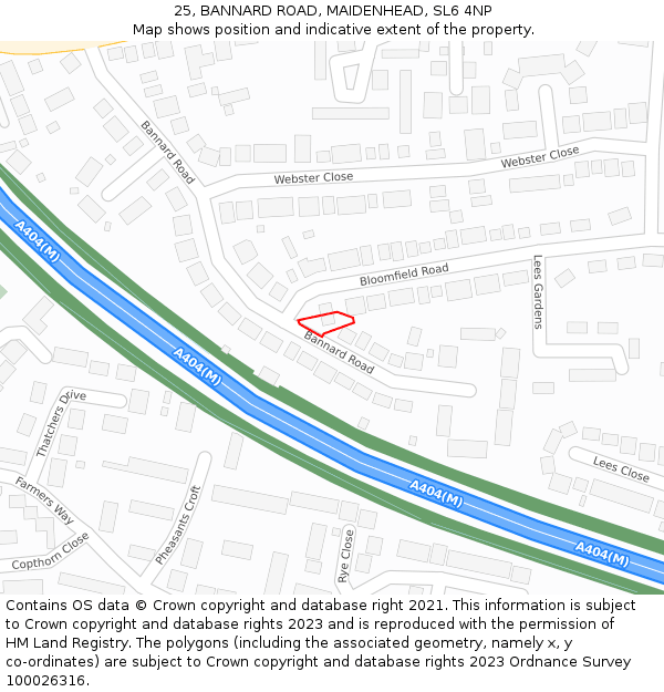 25, BANNARD ROAD, MAIDENHEAD, SL6 4NP: Location map and indicative extent of plot