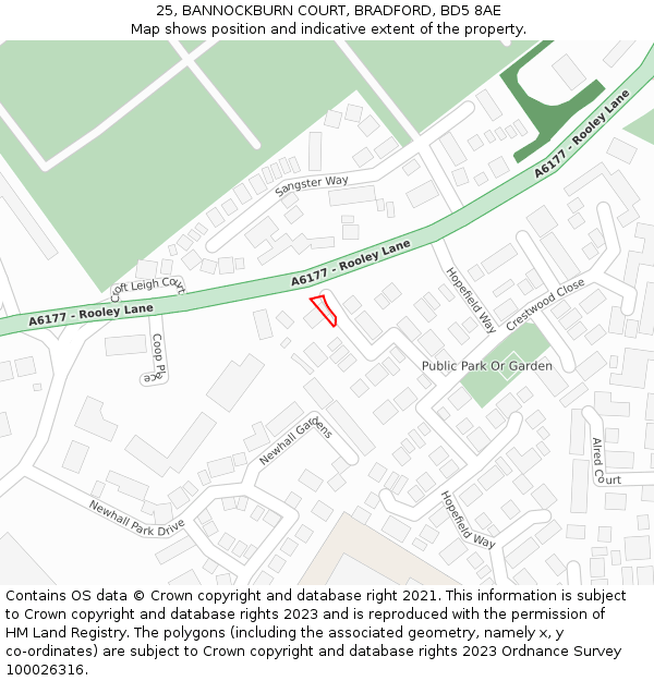 25, BANNOCKBURN COURT, BRADFORD, BD5 8AE: Location map and indicative extent of plot