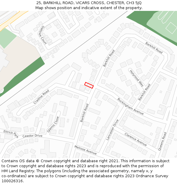 25, BARKHILL ROAD, VICARS CROSS, CHESTER, CH3 5JQ: Location map and indicative extent of plot