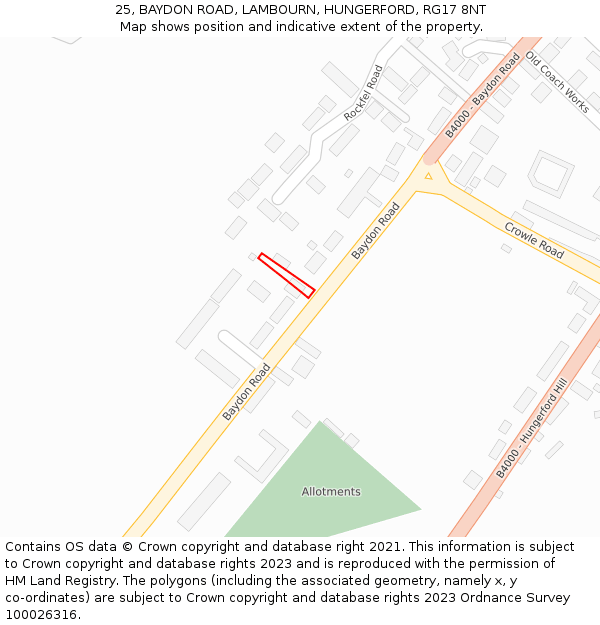 25, BAYDON ROAD, LAMBOURN, HUNGERFORD, RG17 8NT: Location map and indicative extent of plot