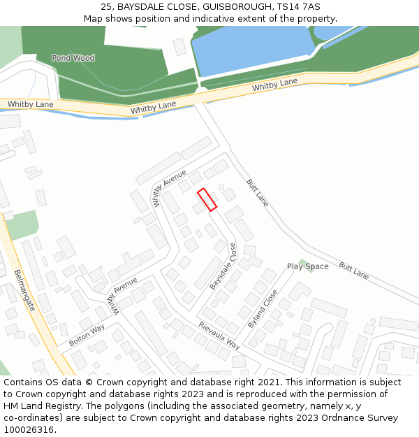 25, BAYSDALE CLOSE, GUISBOROUGH, TS14 7AS: Location map and indicative extent of plot
