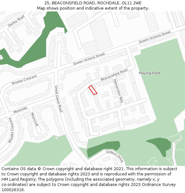 25, BEACONSFIELD ROAD, ROCHDALE, OL11 2WE: Location map and indicative extent of plot